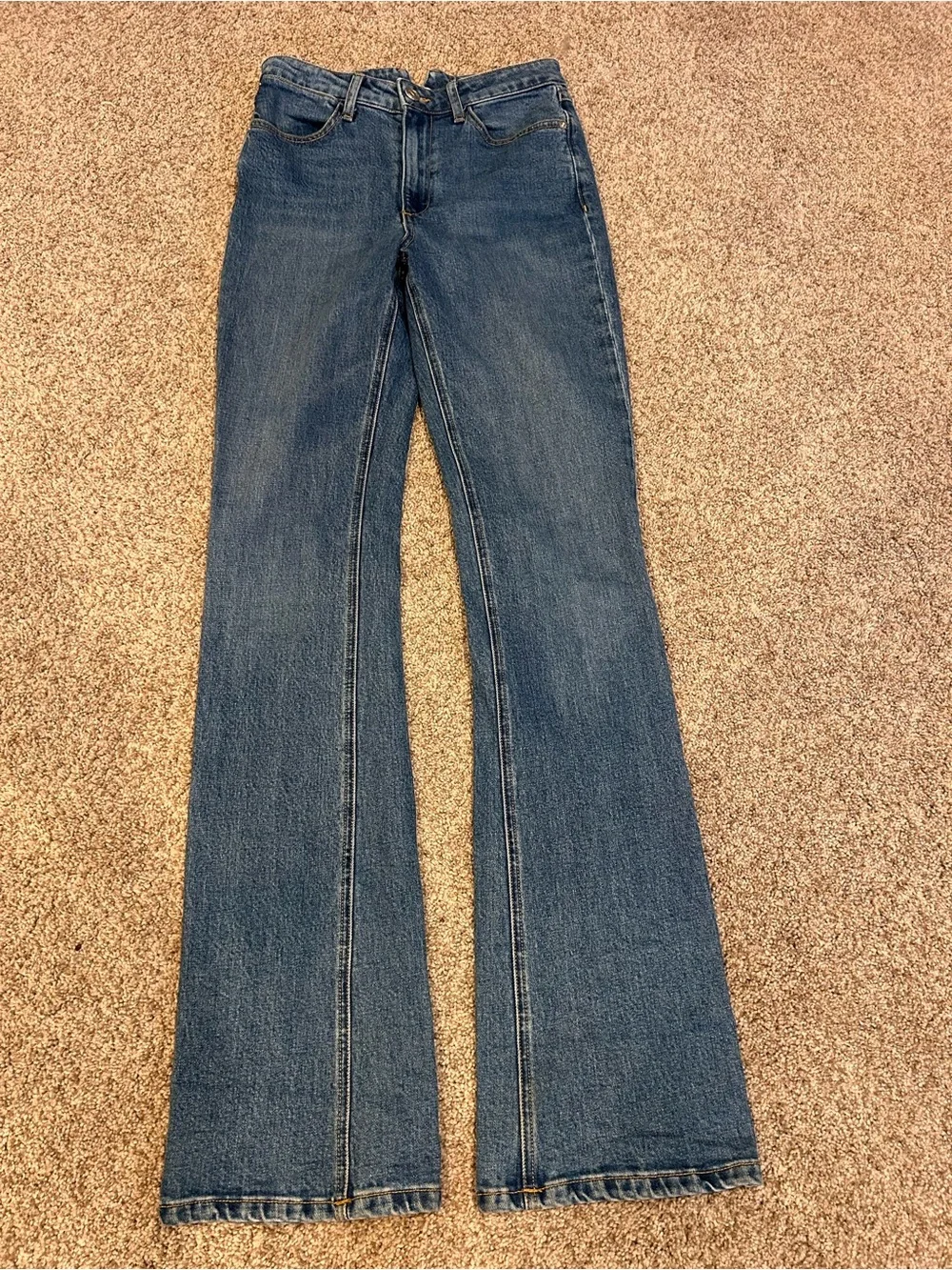 NWOT SPRWMN Micro Flare Jeans. Made in USA. SZ 27. Luxury. Designer. Medium wash